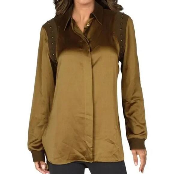 Adrienne Landau Quartz Womens Size 6 Button Down Beaded Blouse Ribbed Detail NEW - Picture 2 of 9